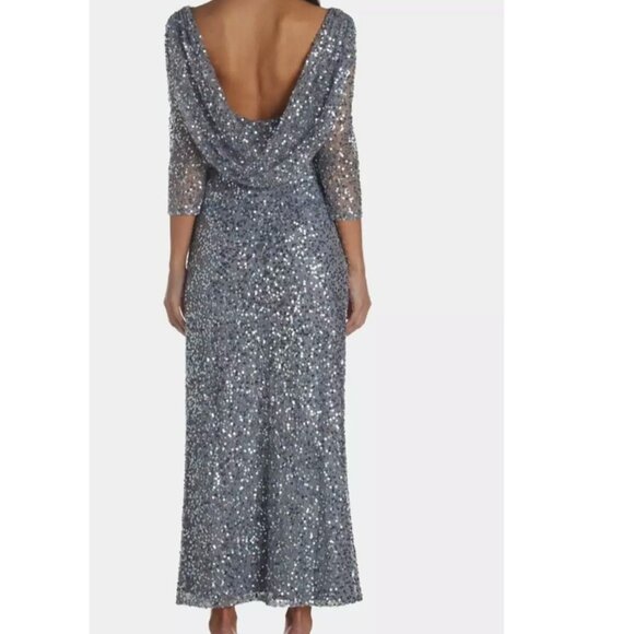 Pisarro Nights Cowl Gown in Gray Sky Sequins Women's Size 4 New with Tags NWT - Picture 4 of 7